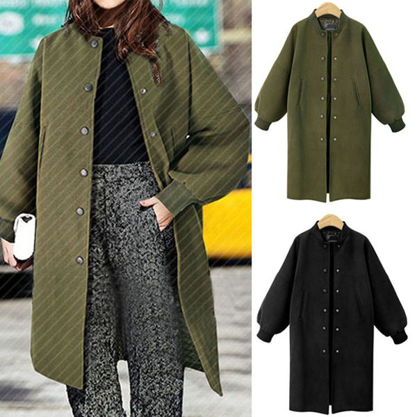 

chaqueta mujer winter coat women loose pluse zize medium long woolen solid coat abrigos mujer invierno 2019 manteau femme hiver, Black