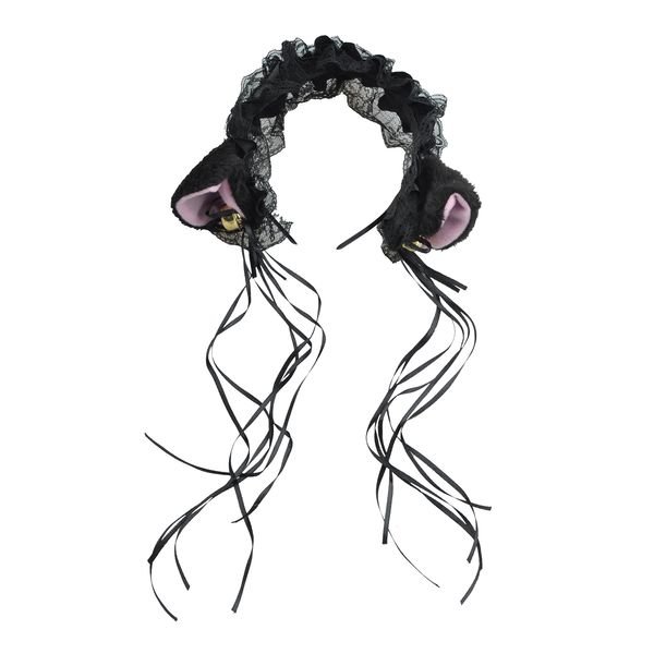 

cosplay: lace cat ears headband and ribbon - black, Slivery;white