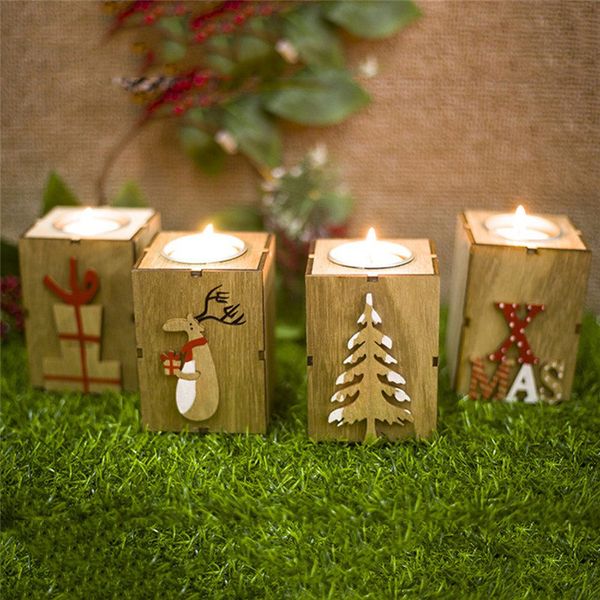 

christmas candlestick decoration creative gifts decoration mini wooden candlestick home decor christmas tree elk gift box letter 4 styles