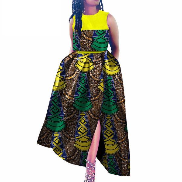 

african dresses for women plus size wax batik bazin ankara dresses color matching mid calf danshiki african print, Red