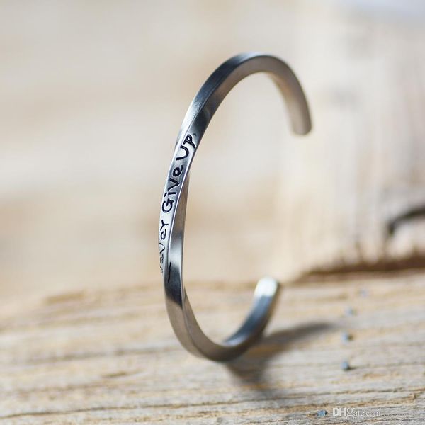 

titanium steel engraved letter never give up twist open bangle men women vintage cuff bracelets bangle for couple jewelry, Black