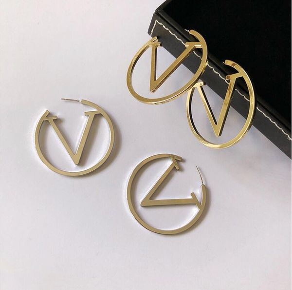

european and american heavy industry exaggerated gold letter earrings female hipster hip hop simple wild 925 silver needle earrings earrings, Golden;silver