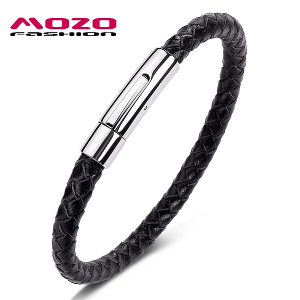 

fashion men bracelet black brown handmade leather bracelet stainless steel snap button bracelets casual male jewelry ps1003, Golden;silver