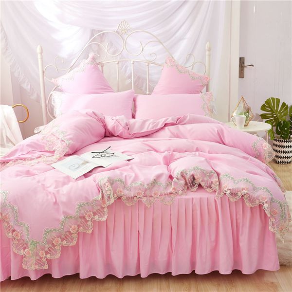 

net red micro business popular bed skirt lace four-piece solid color princess style korean style bed skirt bedspread four-piece set