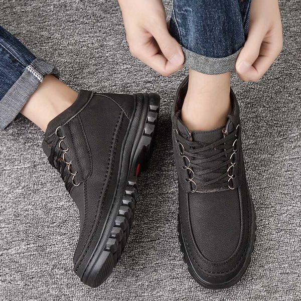

short plush keep warm boots for male autumn winter men's outdoor resistant waterproof platform shoe non-slip platform boots, Black