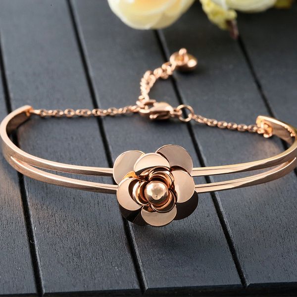 

women's rose gold three-layer flower open bracelet stainless steel accessories, Golden;silver