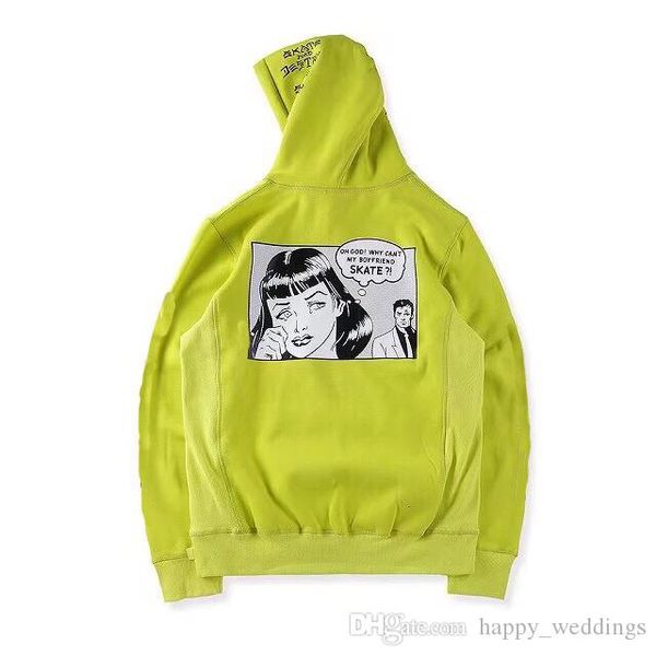 

2019 skateboard brand cooperation women men hoodies sweatshirts hiphop streetwear cartoon printed hoodie pullover, Black