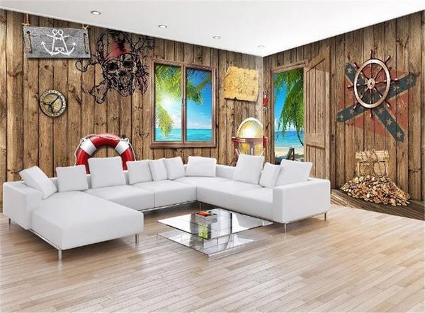 Retro Nostalgico Beach Chalet Coco Island Full House Sfondo Home Decor 3d Wallpaper