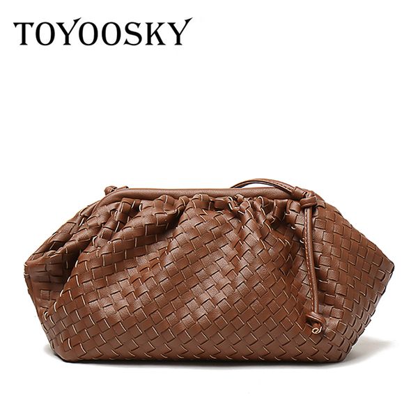 

toyoosky new woven large ruched cloud bag leather pleated shoulder slung dumplings bag clutch handbags street shopping