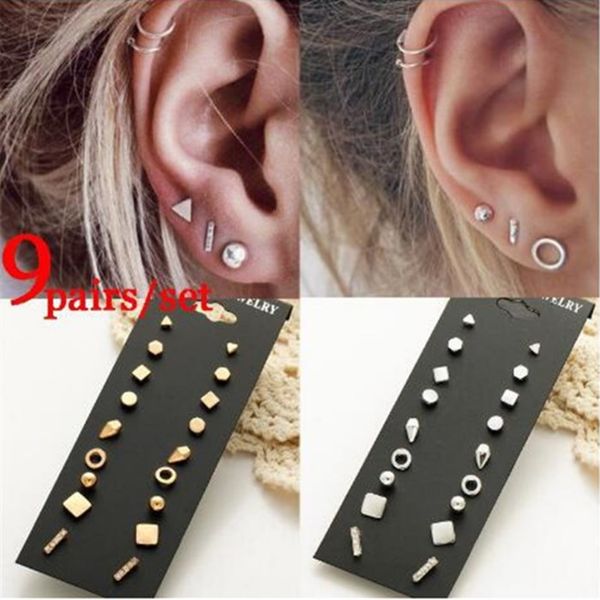 

minimalist mixed small earrings set simple geometric stud earrings for women girls tiny ear studs pendientes kleine oorbellen, Silver