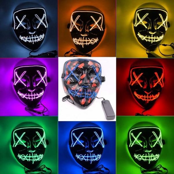 

halloween led glowing mask party cosplay funny mask lighting el wire dj bar joker face guards veil ghost costome mask 9colors fa2954