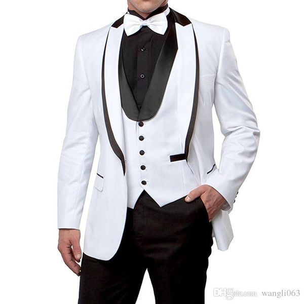 

white and black wedding men suits for prom party peaked lapel custom made 3 piece groomsmen tuxedos jacket pants vest, Black;gray