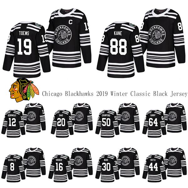 

chicago blackhawks 2019 winter classic black jersey 88 kane 19 toews 9 hull 10 sharp 2 keith 7 seabrook hockey jerseys, Black;red