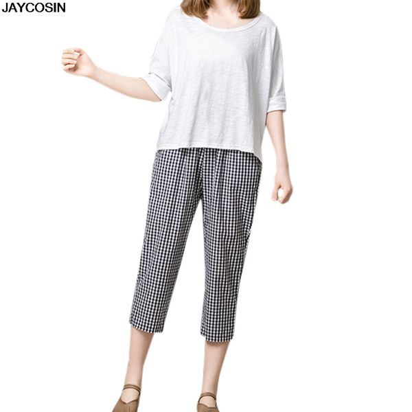 

jaycosin pants summer women casual plaid print trousers pants trousers ladies cotton korean polyester cloth 9524, Black;white