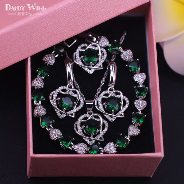 

heart in heart square 925 silver jewelry set green stone white cubic zircon fashion jewelry the the quality