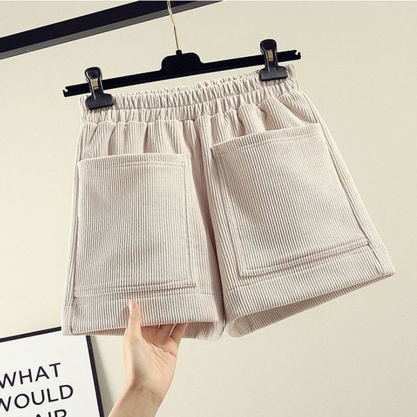 

new corduroy women's shorts fashion casual solid color female high waist wide leg shorts, White;black