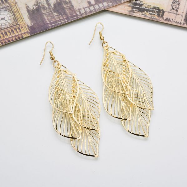 

new gold / silver/black color leaves earrings long ladies multi-storey hollow large pendant earrings fashion jewelry gifts