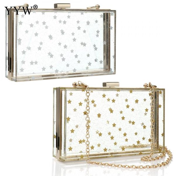 

acrylic clutch box shoulder bag with chain women acrylic bags purses transparent star evening clutch vintage banquet handbag