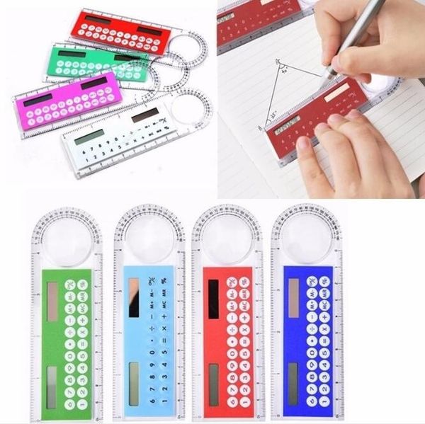 

10cm ruler portable calculators students count solar card mini multi-function calculator magnifying glass office & school supplies ha531