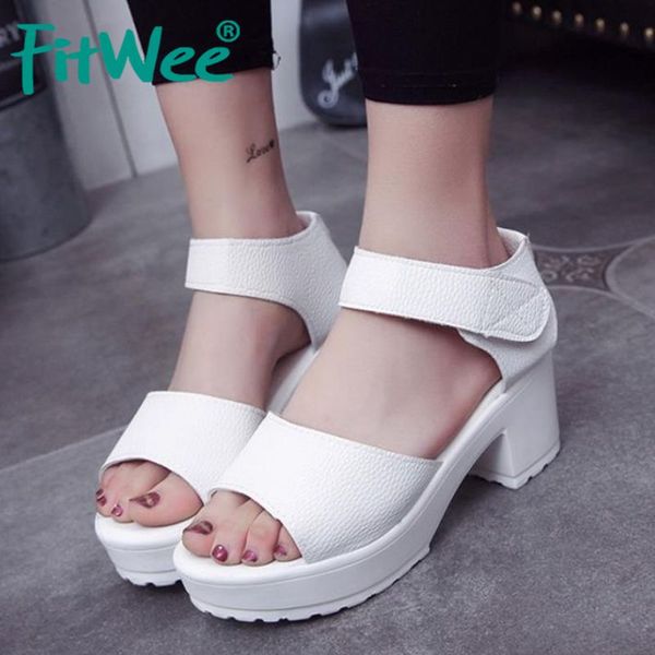

fitwee women high heel sandals summer square heel ladies shoes women casual fashion heeled sandals ladies footwear size 35-41, Black