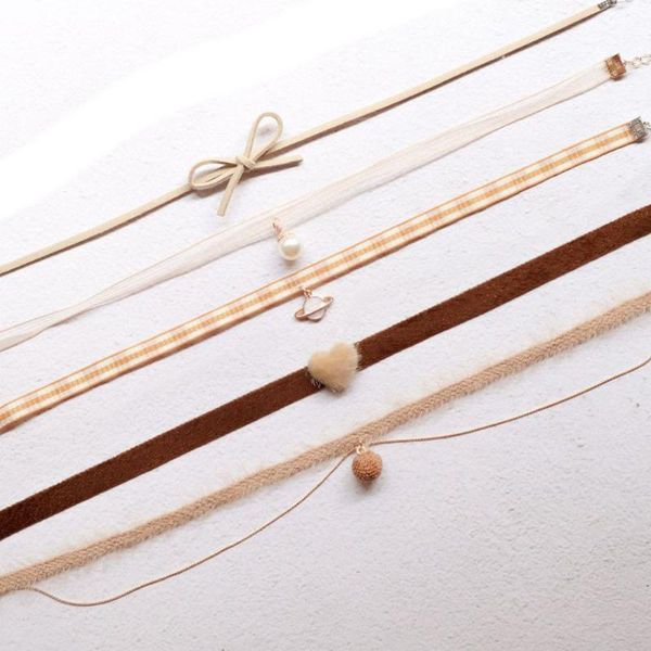 

khaki color velvet choker necklaces for women girls korean style cute heart short clavicle necklace collares jewelry gifts fs57, Golden;silver