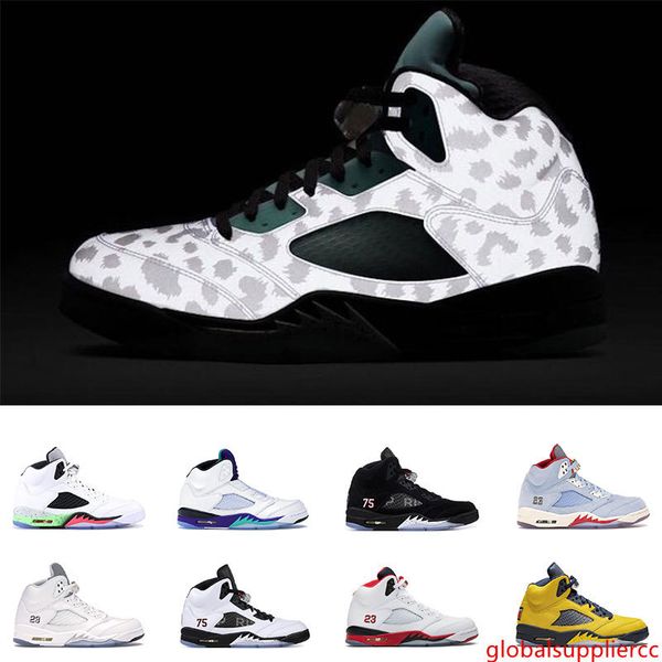 

новые 2020 мужская баскетбольная обувь 5 остров зеленый белый цемент ice blue metallic мичиган белый олимпийских атлетического спорта кроссо