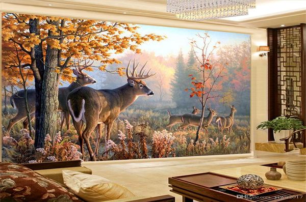 

дешевые обои home decor на заказ золотой осени леса deer hd животные украшение красивой бумага стены
