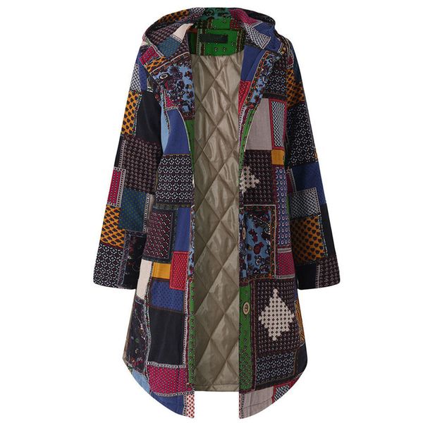 

womens coats vintage oversize coats winter warm outwear printed hooded pockets button long coat roupas femininas tumblr n16, Black;brown