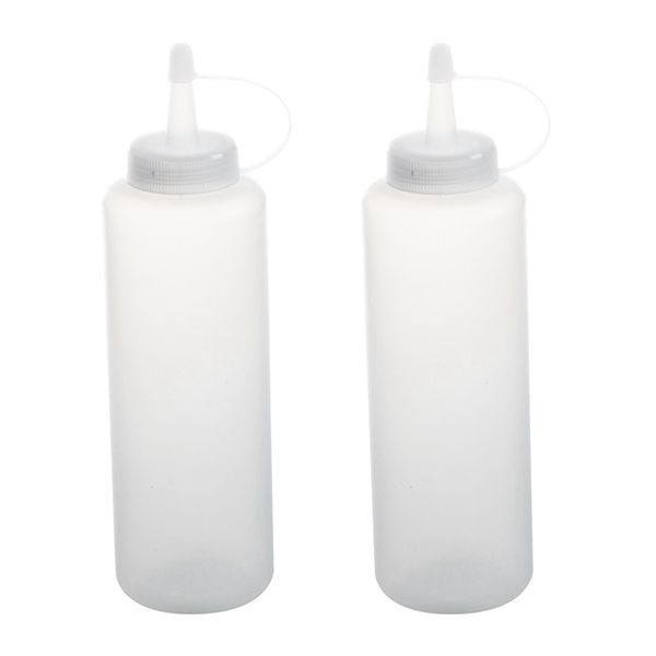 

2pcs plastic squeeze bottle condiment dispenser ketchup mustard sauce clear white 13oz & 8oz