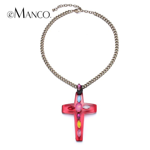 

emanco красный крест кулон ожерелье женщины золотая цепь крест ожерелье mullticolor смолы кулон ожерелья bijoux femme y200323, Silver
