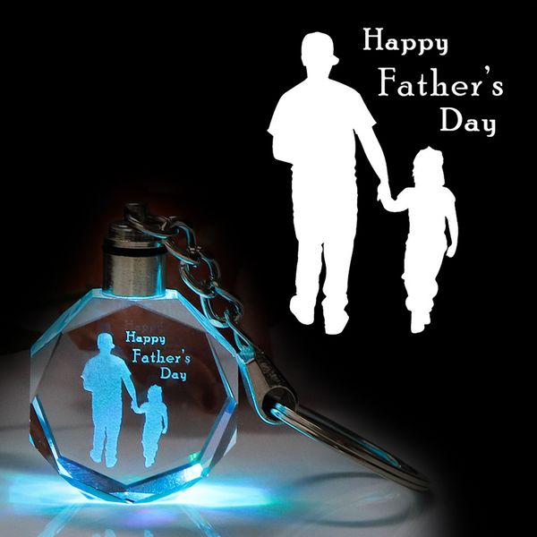 

father's day gift k9 crystal led key chain laser engraved changeable colorful key ring dad gift keychain for papa trinket, Slivery;golden
