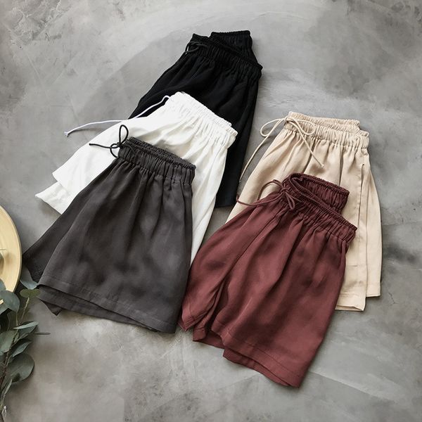 

new summer boho shorts women plus size elastic high waist shorts feminino lace up bf short women beach wide leg c4390, White;black