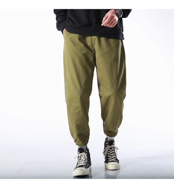 

fashion designer male cargo pants fitness loose solid color trousers hip pop multi pocket mens clothing, Black