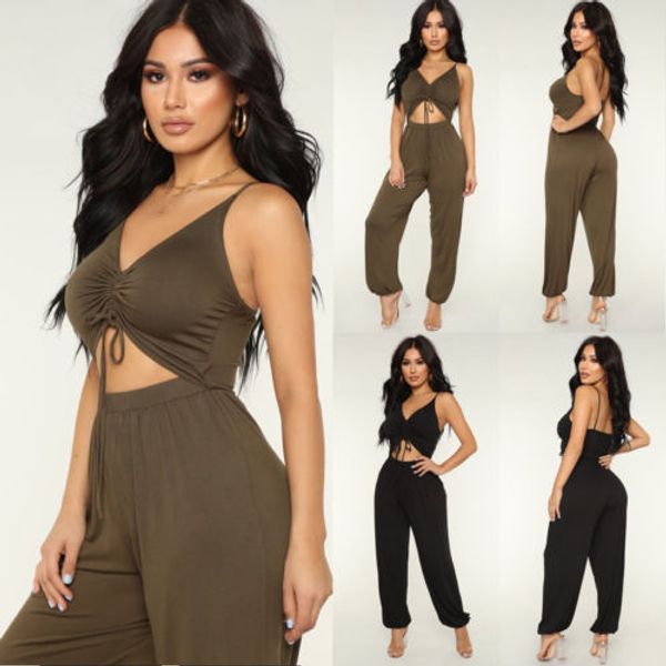 

women spaghetti strap wide legs clubwear bodysuit party jumpsuit romper fitness chiffon long trousers, Black;white