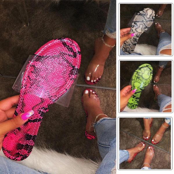 

sagace slipper summer ladies trend snake transparent slippers casual beach shoes round toe serpentine flat causal slipper d19, Black