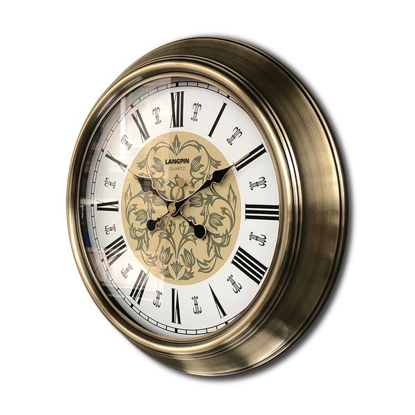 

european retro wall clock metal gold vintage large clocks wall home decor american home living room silent reloj 18 inch fz195