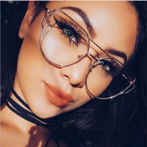 

2019 classic luxury glasses frame mirror ladies cateye vintage metal eyeglasses women's mirror retro lunettes de femmes, Black