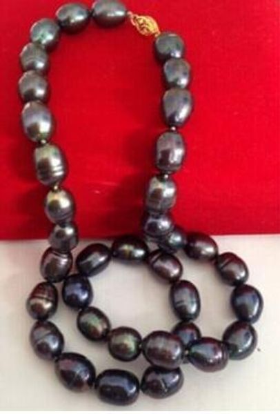 

necklace 12-13mm tahitian black green perl necklace 18inch, Silver