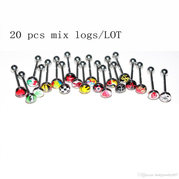 

d0523-1 ( 20 mix logos ) nice style body piercing jewelry tongue ring 20 pcs mix styles (1 lot ) drop shipping factory price, Silver