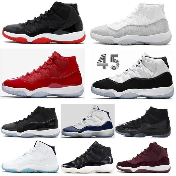 

mens retro new 11 11s бред metallic silver space jam concord 45 баскетбол обувь мужчины шапочке и мантии gym красные 72-10 кроссовки с короб, Black