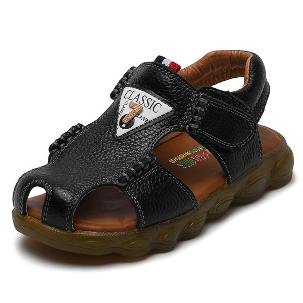 

children sandals black and white genuine leather baby boys & girls summer shoes toddler & big kids beach shoes size 23-34 t200411, Black;red