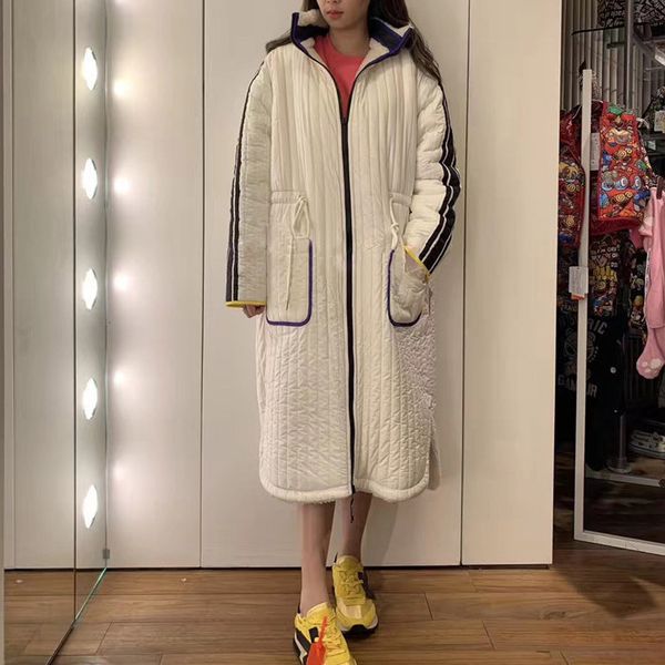 

2019 autumn and winter new front and back wearing high collar zipper long cotton coat, Black