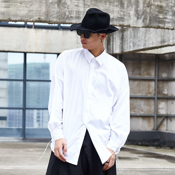 

male streetwear hip hop gothic japan vintage dress shirt men oversize long sleeve loose casual white black shirt stage clothing