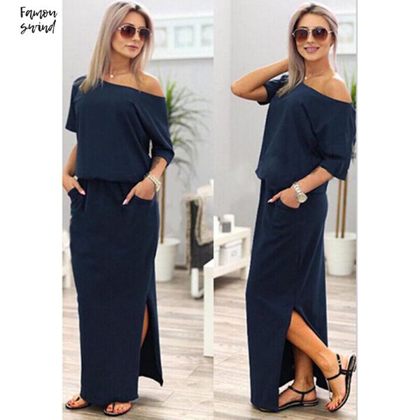 

макси платье горячие продажа женщины boho повседневные платья лето с коротким рукавом разрез свободный вечер карманный пляж платье с party v, Black;gray