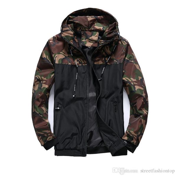 

mens camouflage panelled designer jackets fashion letter print zipper mens hooded jackets casual pockets males clothing, Black;brown