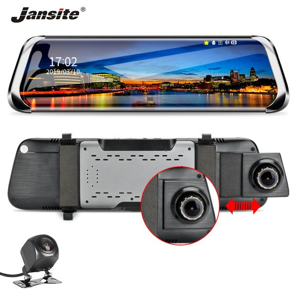 

jansite car dvr camera stream media rear view mirror fhd 1080p 10" ips night vision parking monitor registrar dual lens