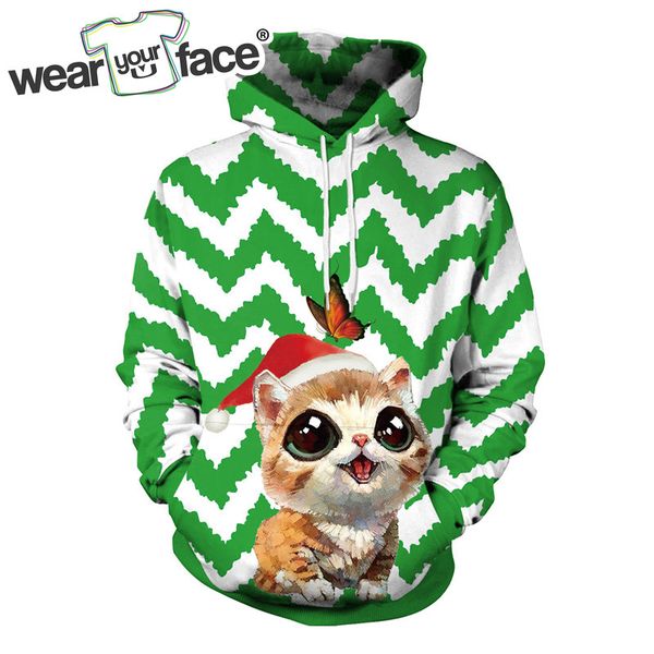 

cute cat merry christmas 3d all over printed crewneck sweatshirts hoodies winter autumn holiday streetwear couple hoody, Black