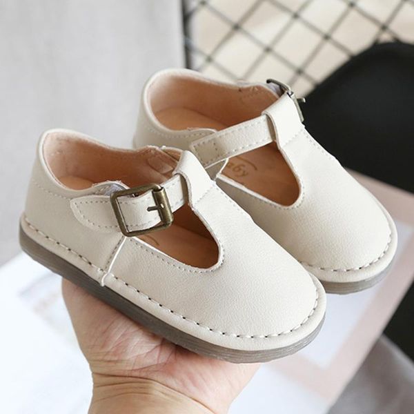 

spring and summer girls shoes leather buckle fashion shoes children baby girls soft leather flat buckle british tÃªnis 40*, Black
