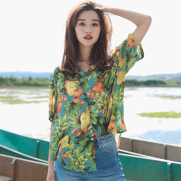 

fashion blouses harajuku print shirts female short sleeve women casual blouse loose vintage shirt, White
