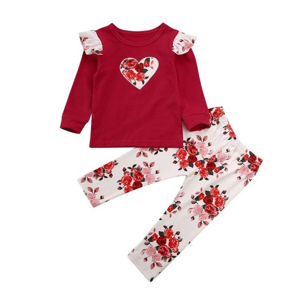 

2pcs toddler kids baby girl flower clothes t-shirt long pants outfit set, White